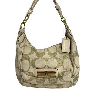 COACH Kristin Signature Logo Jacquard Hobo Bag Leather Trim Hang Tag 16817